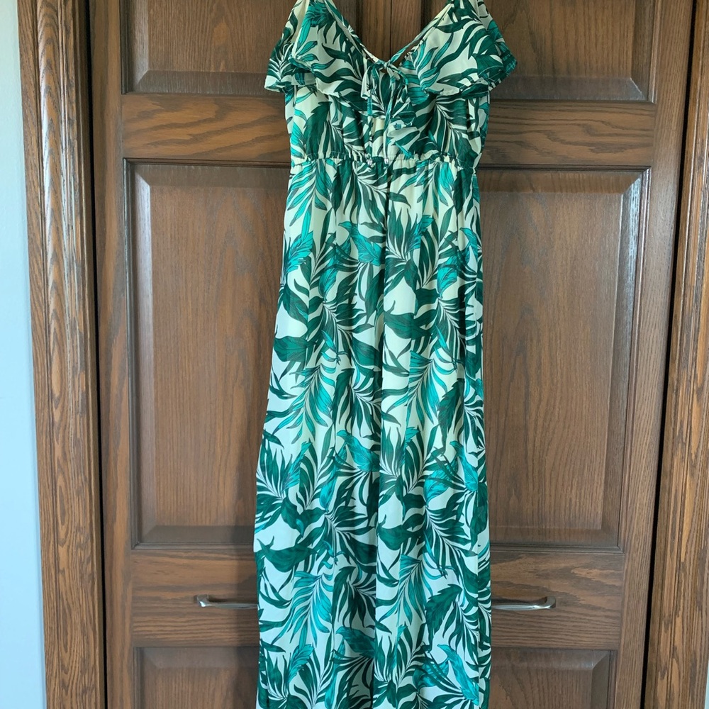Japna Green Leaf Print Maxi Dress